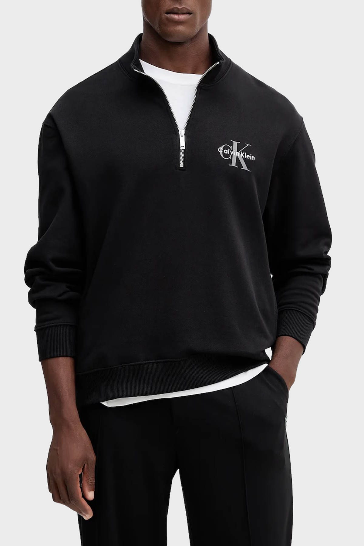 Calvin Klein Pamuklu Loose Fit Yarım Fermuarlı Dik Yaka  LV04RD244GUB1 Erkek Sweat LV04RD244G UB1 SİYAH