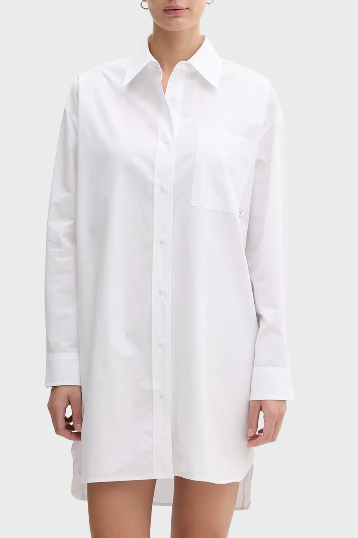 Calvin Klein Pamuklu Oversize Fit Cepli Mini Gömlek  LV047C022GYAA Kadın Elbise LV047C022G YAA BEYAZ