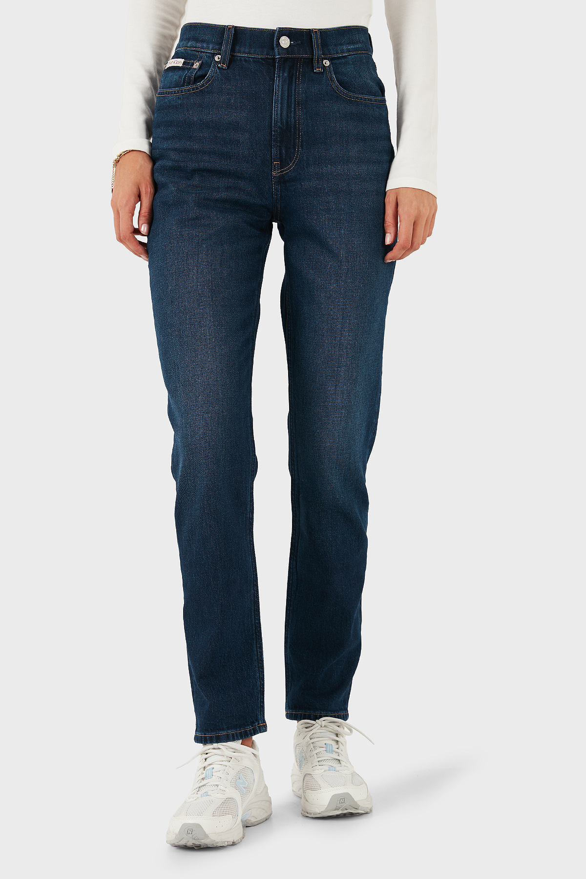 Calvin Klein Pamuklu Regular Fit Yüksek Bel Düz Paça Jeans LV047D842G30W Kadın Kot Pantolon LV047D842G 30W LACİVERT