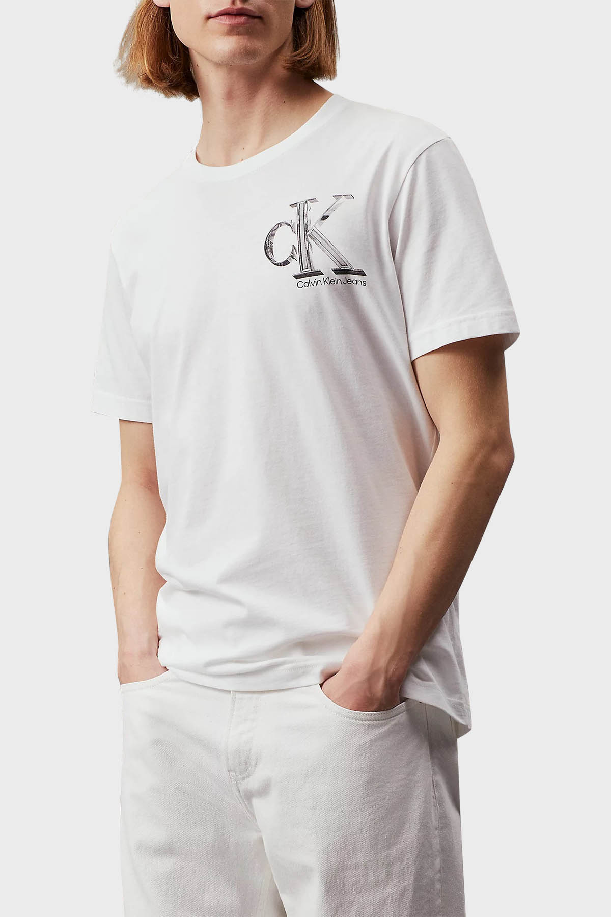 Calvin Klein Pamuklu Regular Fit Bisiklet Yaka  J30J325498YAF Erkek T Shirt J30J325498 YAF BEYAZ