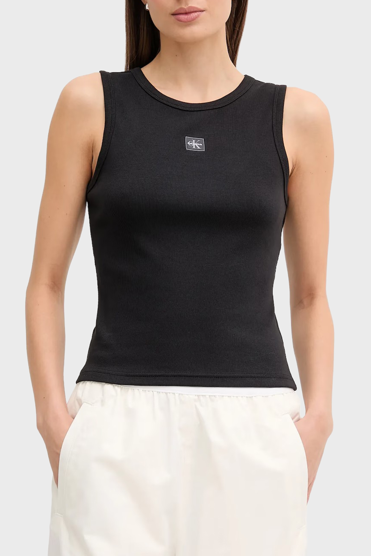Calvin Klein Pamuklu Regular Fit Bisiklet Yaka Logolu  LV047C201GUB1 Kadın Top LV047C201G UB1 SİYAH