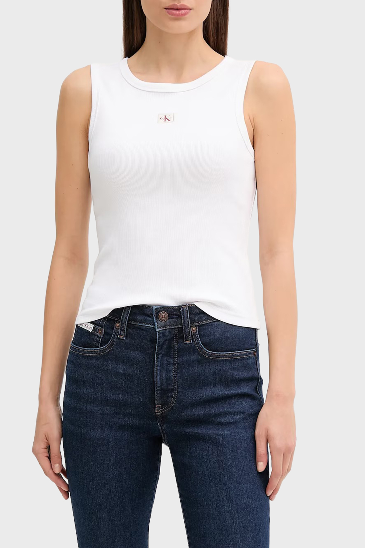 Calvin Klein Pamuklu Regular Fit Bisiklet Yaka Logolu  LV047C201GYAA Kadın Top LV047C201G YAA BEYAZ