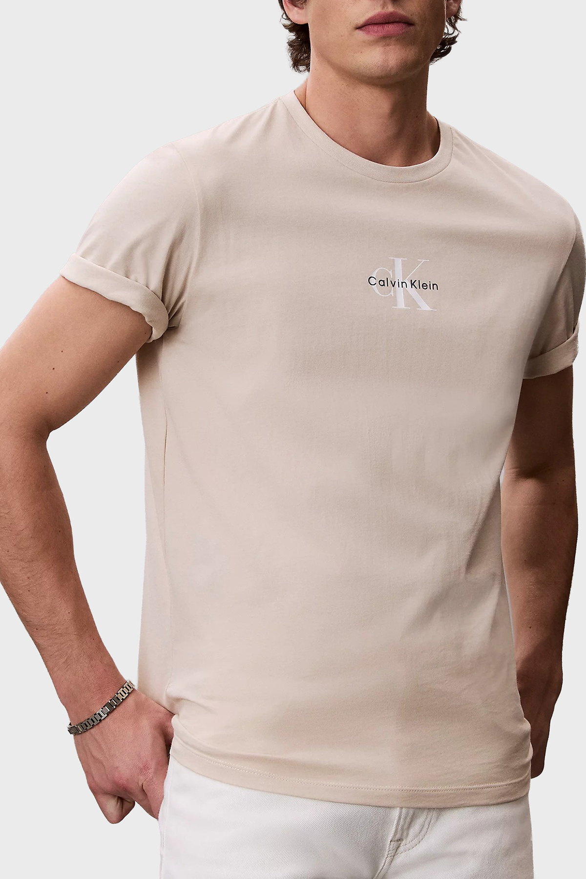 Calvin Klein Pamuklu Regular Fit Bisiklet Yaka Logolu  LV04RB866G2JX Erkek T Shirt LV04RB866G 2JX BEJ