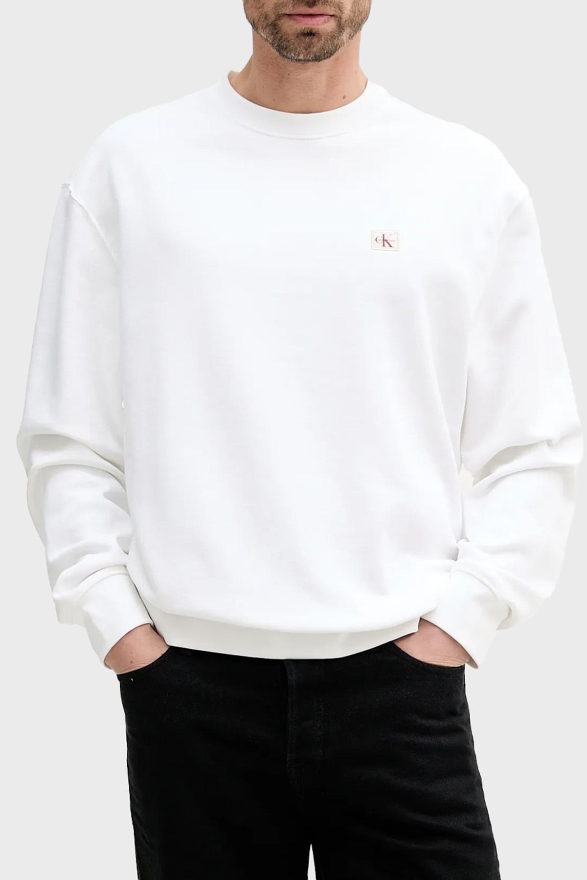 Calvin Klein Pamuklu Regular Fit Bisiklet Yaka Logolu  LV04RC273GYAF Erkek Sweat LV04RC273G YAF BEYAZ