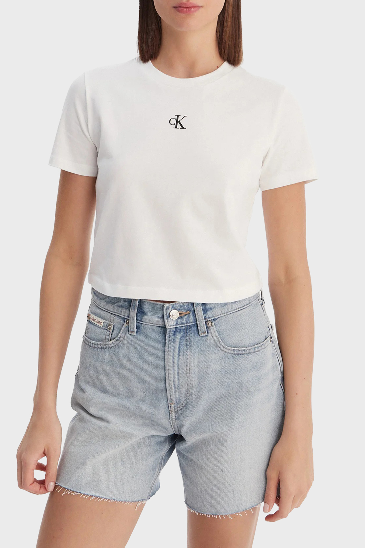 Calvin Klein Pamuklu Regular Fit Bisiklet Yaka  LV047AB213YAF Kadın T Shirt LV047AB213 YAF BEYAZ