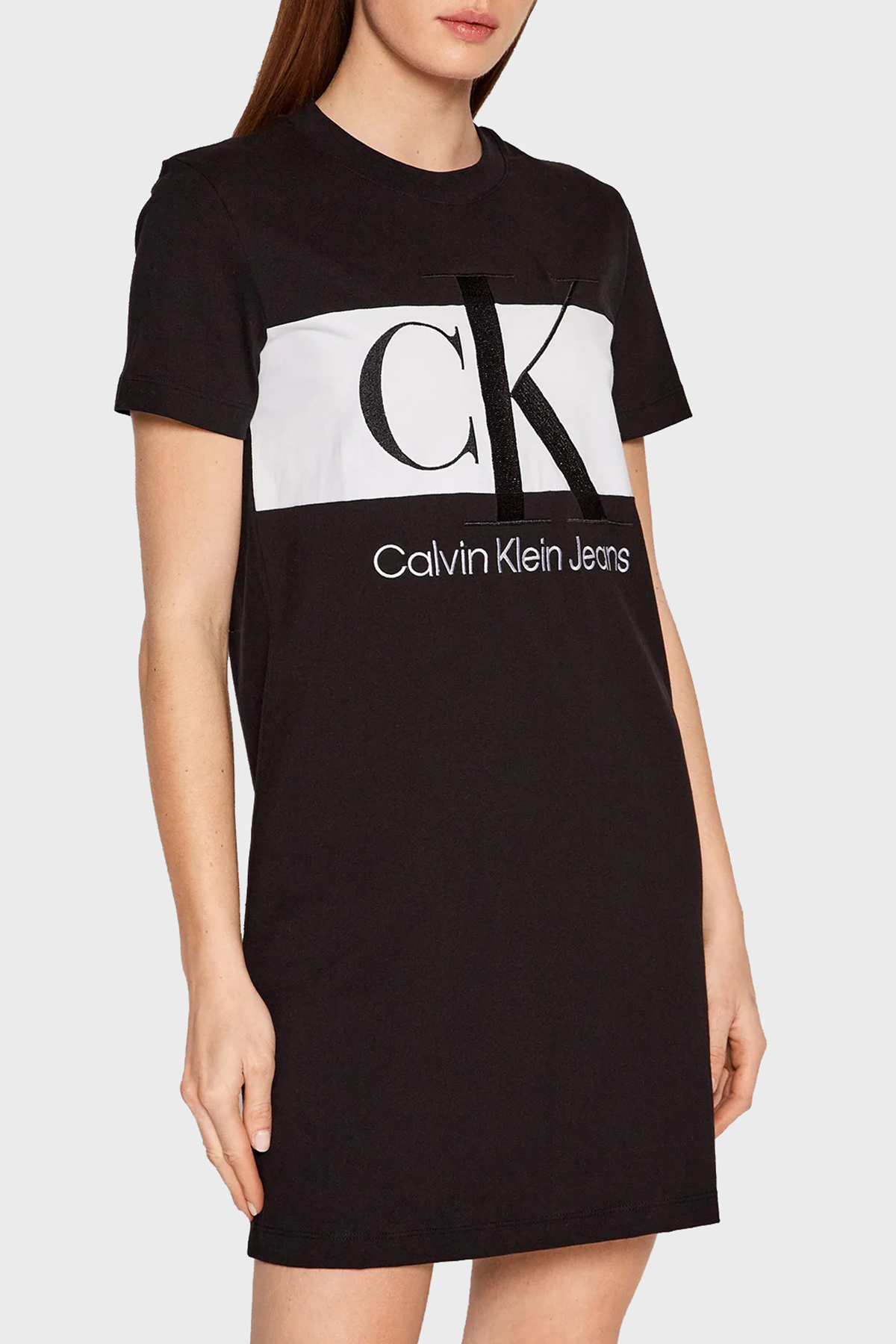Calvin Klein Pamuklu Regular Fit Bisiklet Yaka Mini Kadın Elbise J20J218862 BEH SİYAH