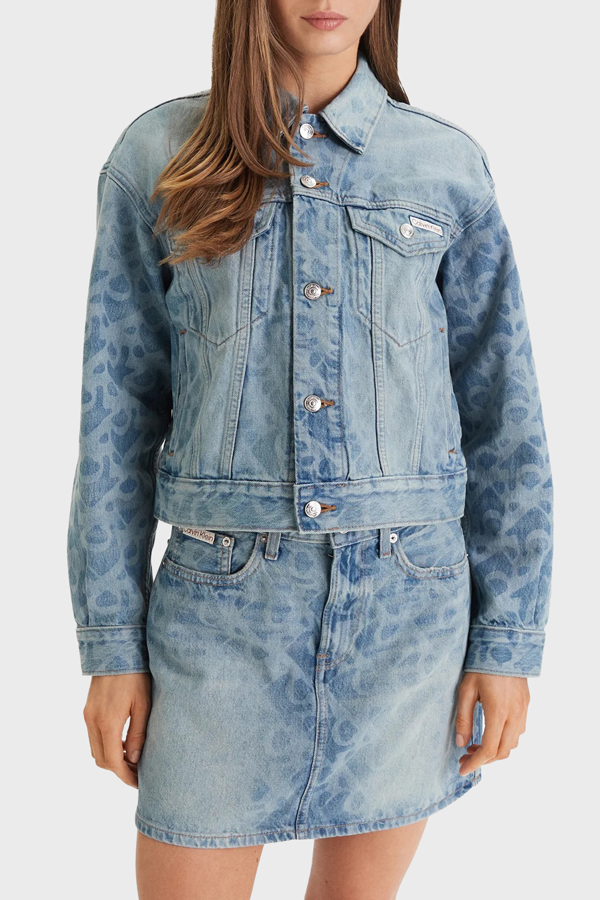Calvin Klein Pamuklu Regular Fit Cepli  LV047F677G1WX Kadın Kot Ceket LV047F677G 1WX MAVİ