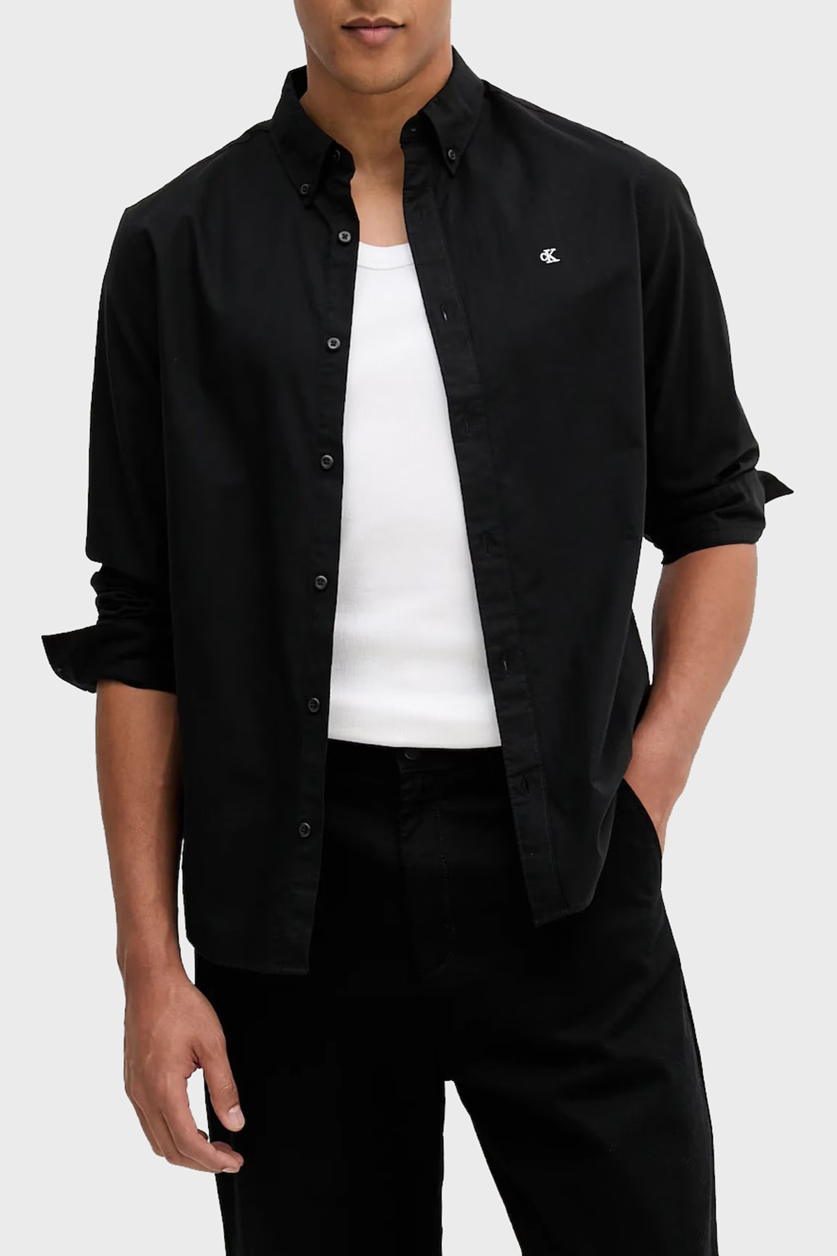 Calvin Klein Pamuklu Regular Fit Düğmeli Yaka Uzun Kollu  LV140EM125UB1 Erkek Gömlek LV140EM125 UB1 SİYAH