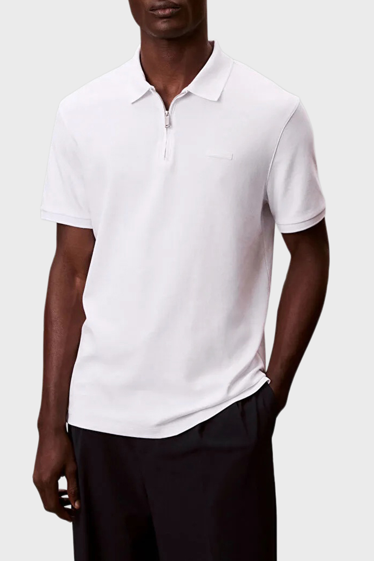 Calvin Klein Pamuklu Regular Fit Fermuarlı  LV04LE255GYAF Erkek Polo LV04LE255G YAF BEYAZ