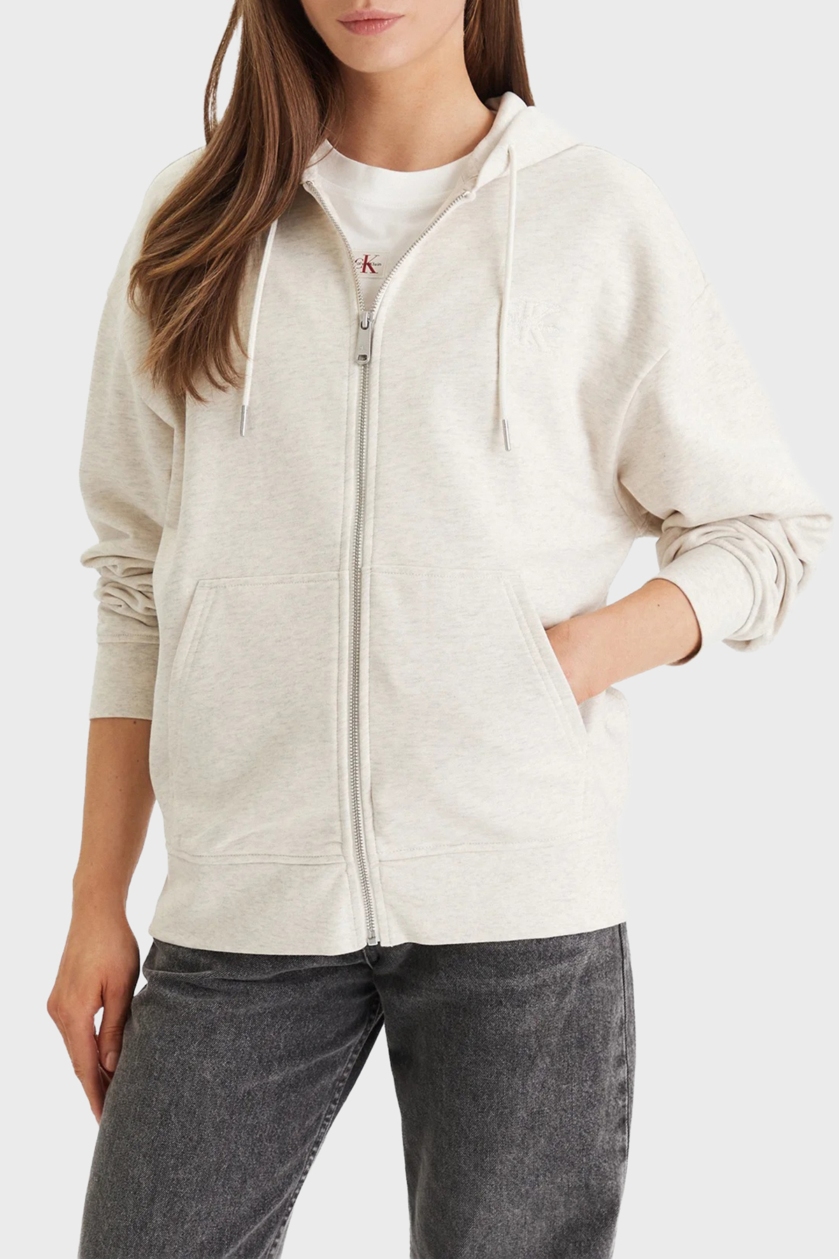 Calvin Klein Pamuklu Regular Fit Kapüşon Yaka  LV047F205GP4P Kadın Sweat LV047F205G P4P BEJ