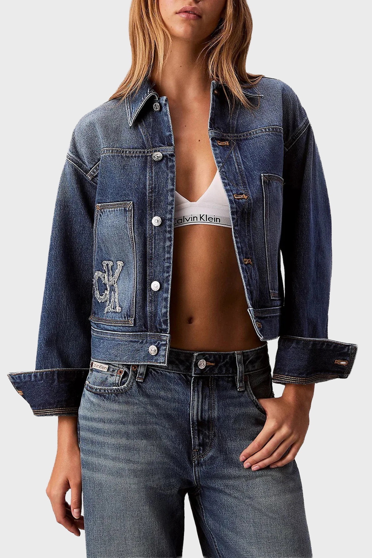 Calvin Klein Pamuklu Regular Fit Klasik Yaka  LV047E906G3NL Kadın Kot Ceket LV047E906G 3NL LACİVERT