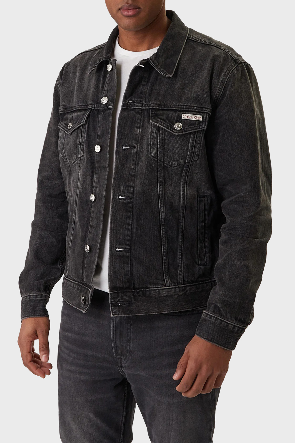 Calvin Klein Pamuklu Regular Fit Klasik Yaka  LV04RE765G2U4 Erkek Kot Ceket LV04RE765G 2U4 SİYAH