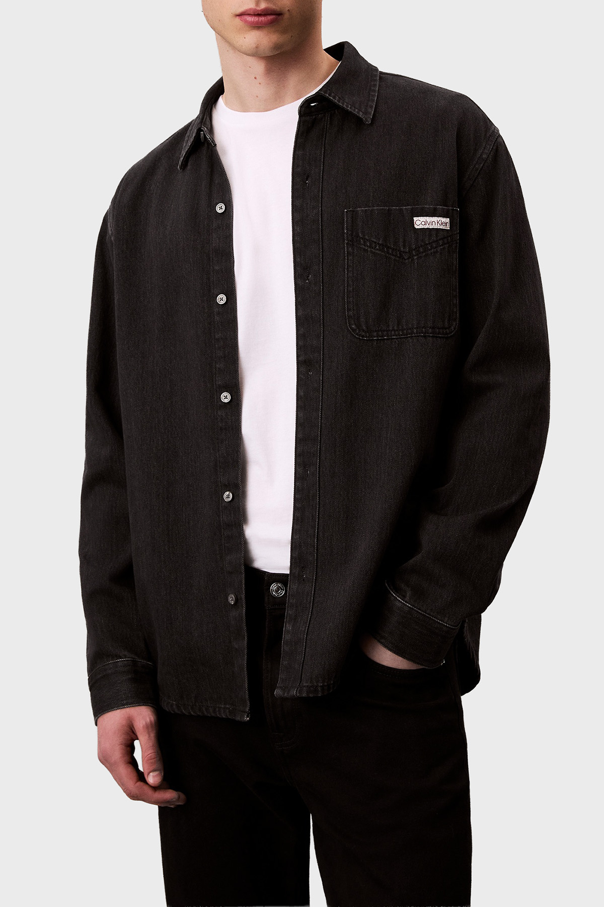 Calvin Klein Pamuklu Regular Fit Klasik Yaka Tek Cepli  LV04RD765G57L Erkek Kot Gömlek LV04RD765G 57L SİYAH