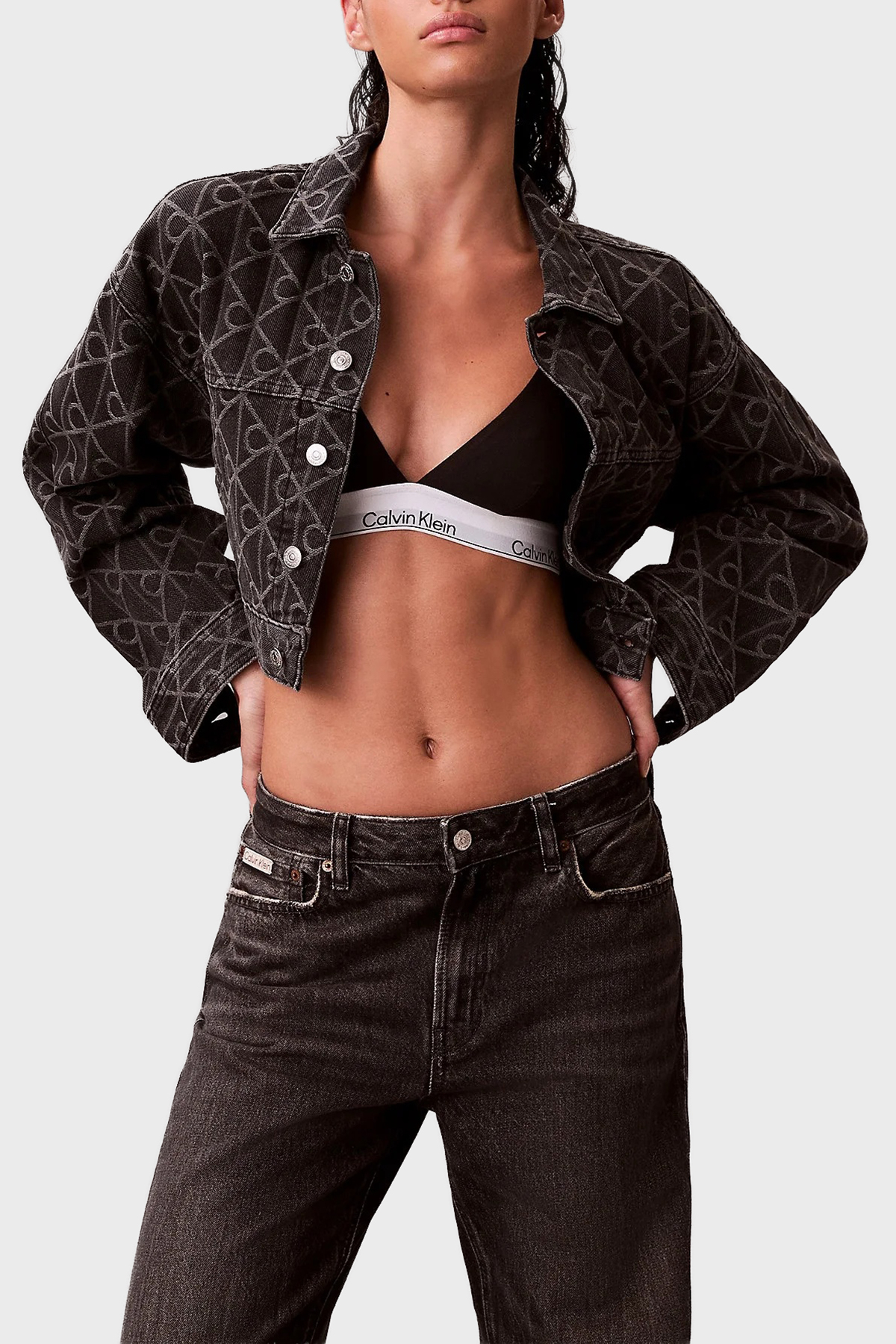 Calvin Klein Pamuklu Regular Fit Logo Detaylı Denim  LV047E621GYCL Kadın Kot Ceket LV047E621G YCL SİYAH