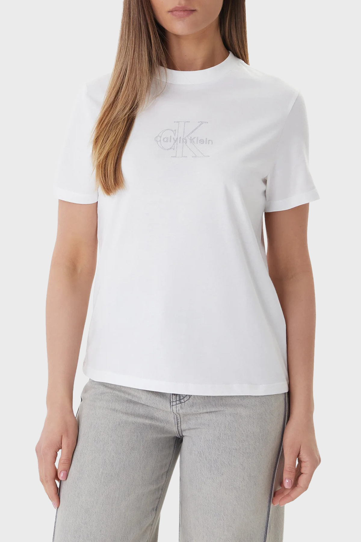 Calvin Klein Pamuklu Regular Fit Logolu Bisiklet Yaka  LV047F831GYAF Bayan T Shirt LV047F831G YAF BEYAZ