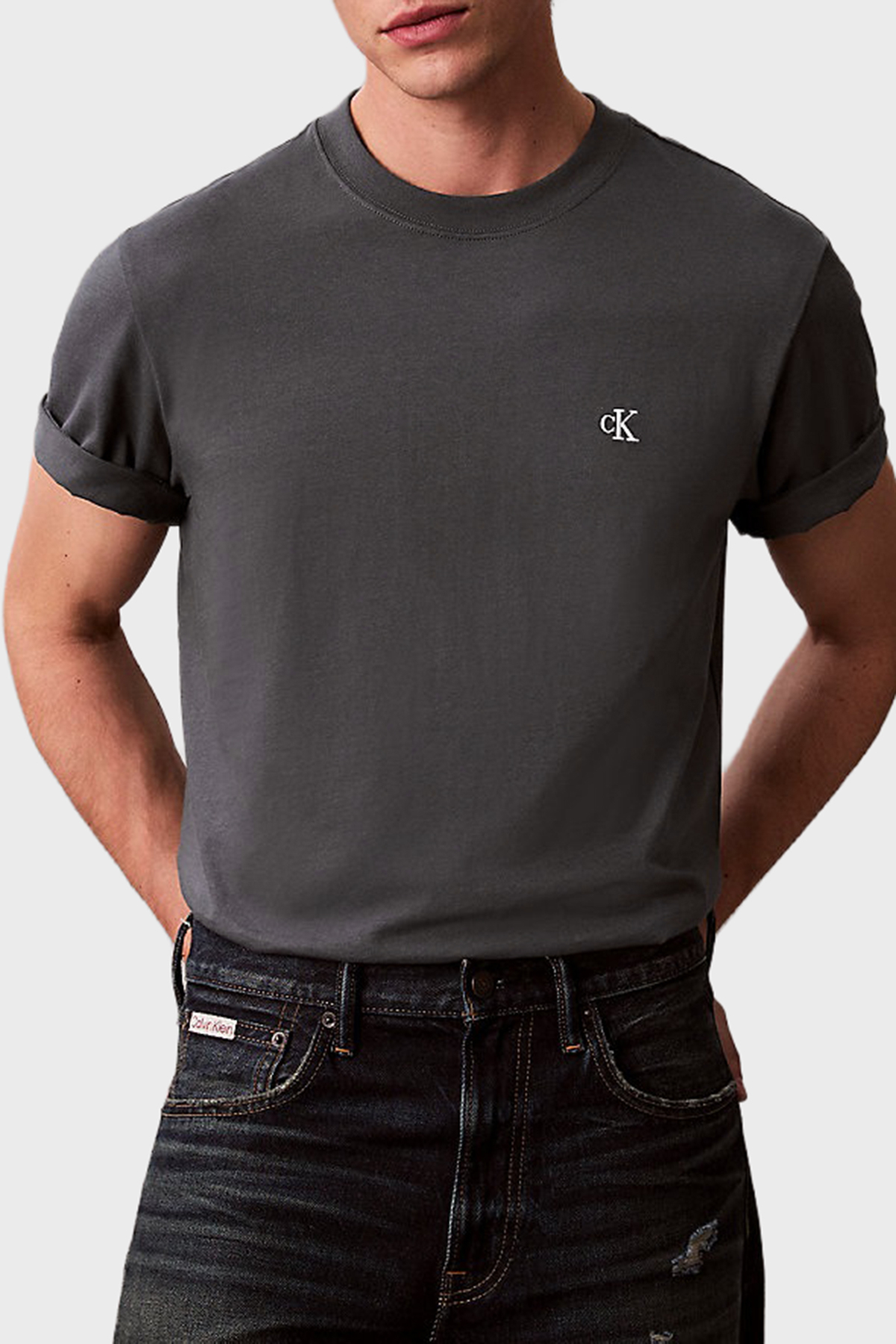 Calvin Klein Pamuklu Regular Fit Logolu Bisiklet Yaka  LV04RC275GWD7 Erkek T Shirt LV04RC275G WD7 ANTRASİT