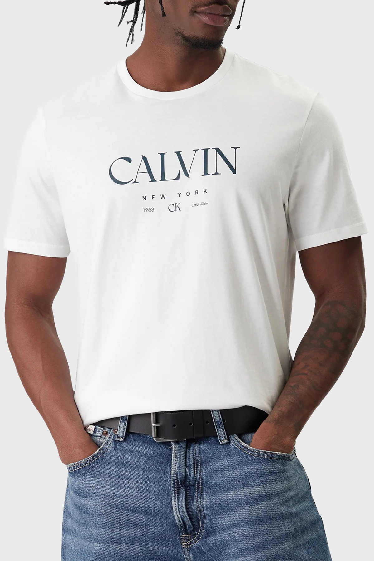 Calvin Klein Pamuklu Regular Fit Logolu Bisiklet Yaka  LV04RE807GYAA Erkek T Shirt LV04RE807G YAA BEYAZ