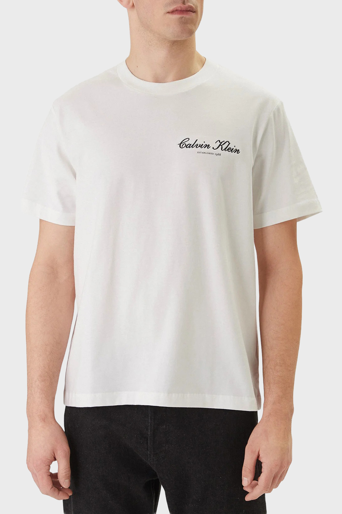Calvin Klein Pamuklu Regular Fit Logolu Bisiklet Yaka  LV04RF822GYAF Erkek T Shirt LV04RF822G YAF BEYAZ