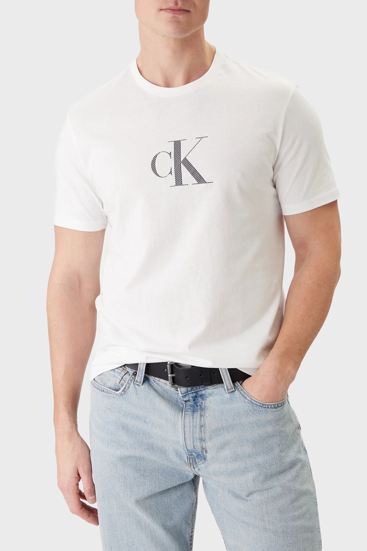Calvin Klein Pamuklu Regular Fit Logolu Bisiklet Yaka  LV04RF853GYAF Erkek T Shirt LV04RF853G YAF BEYAZ