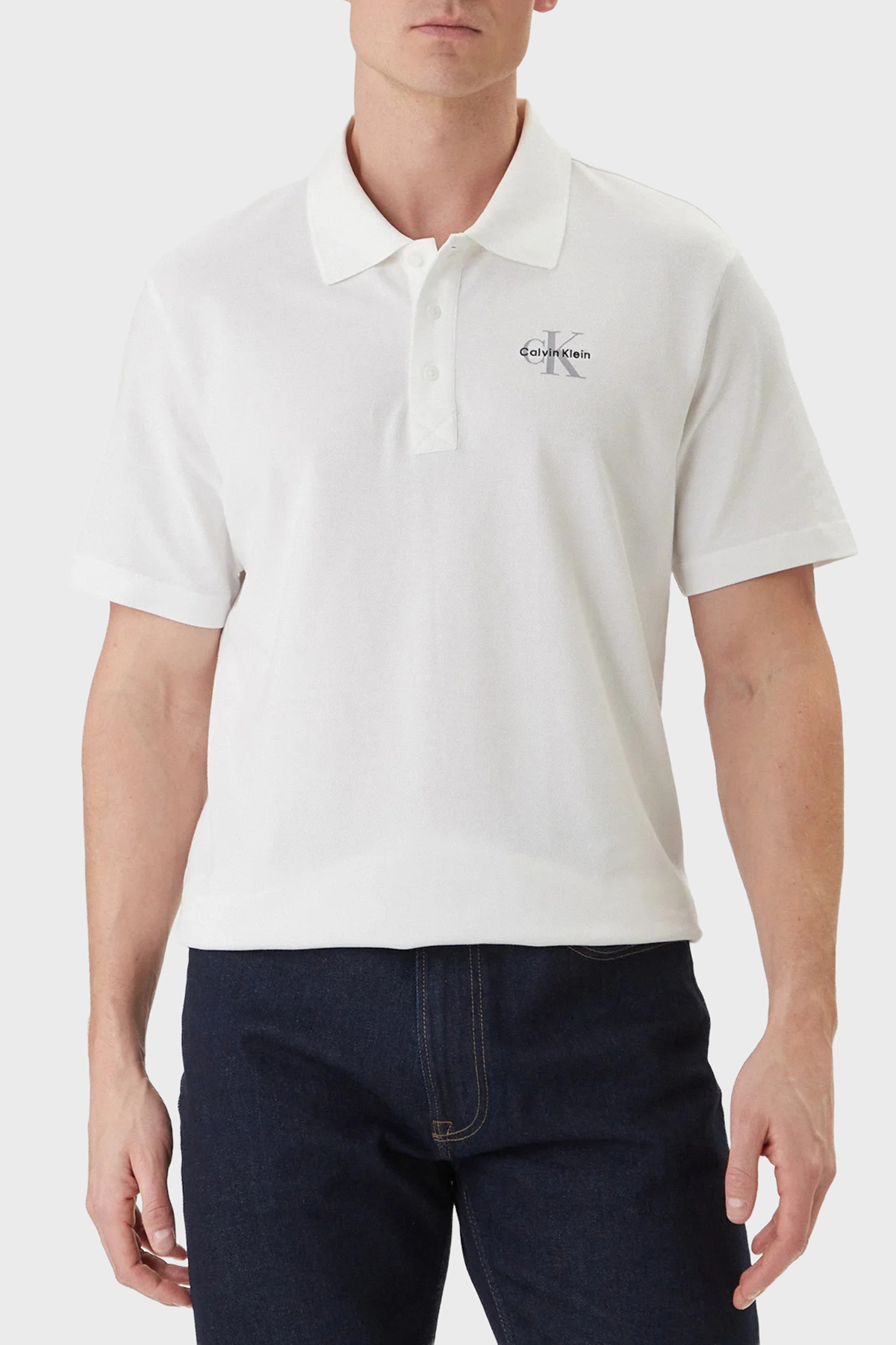 Calvin Klein Pamuklu Regular Fit Logolu Düğmeli  LV04RF209GYAF Erkek Polo LV04RF209G YAF BEYAZ