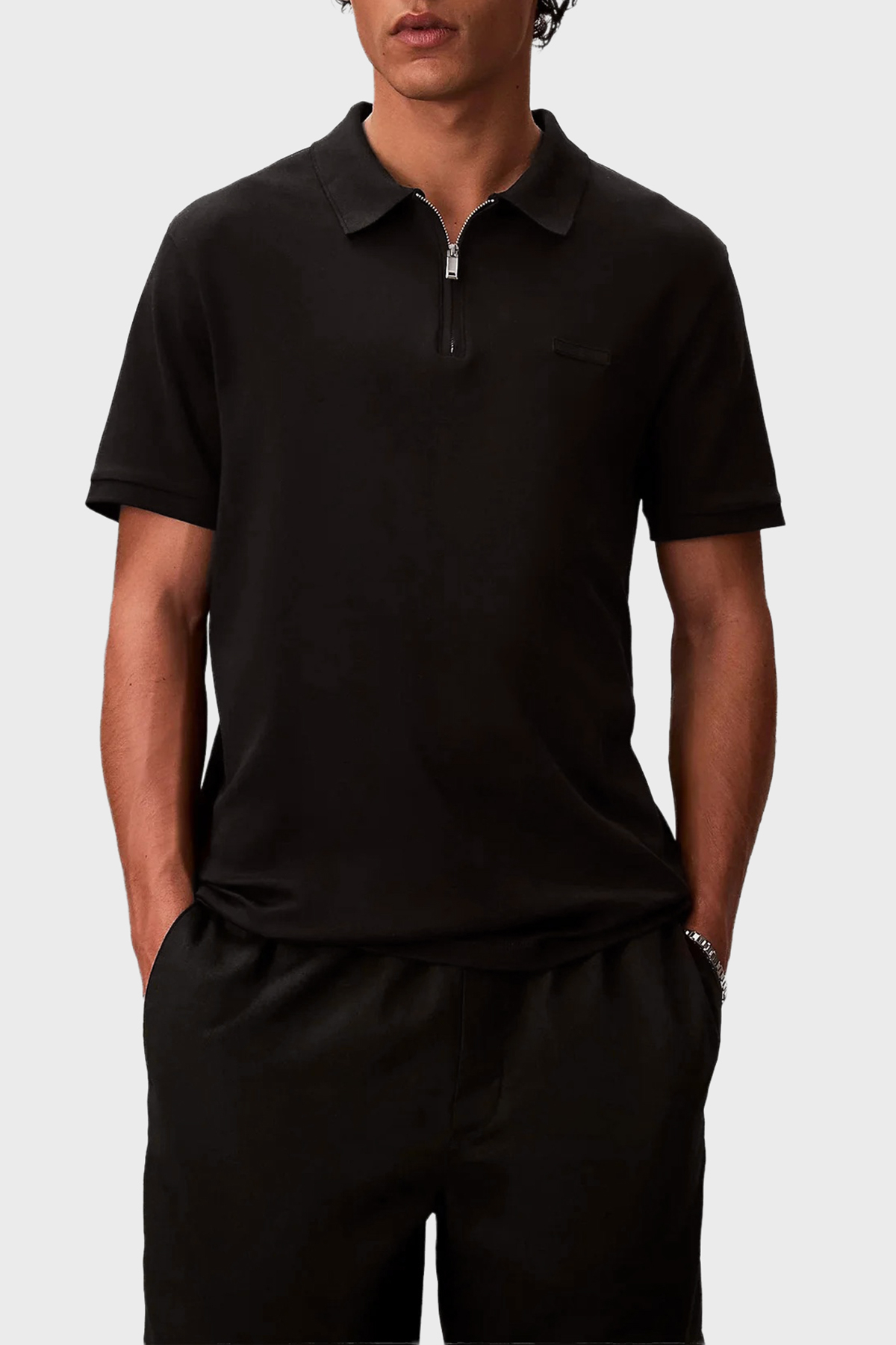 Calvin Klein Pamuklu Regular Fit Logolu Fermuarlı  LV04LE255GUB1 Erkek Polo LV04LE255G UB1 SİYAH