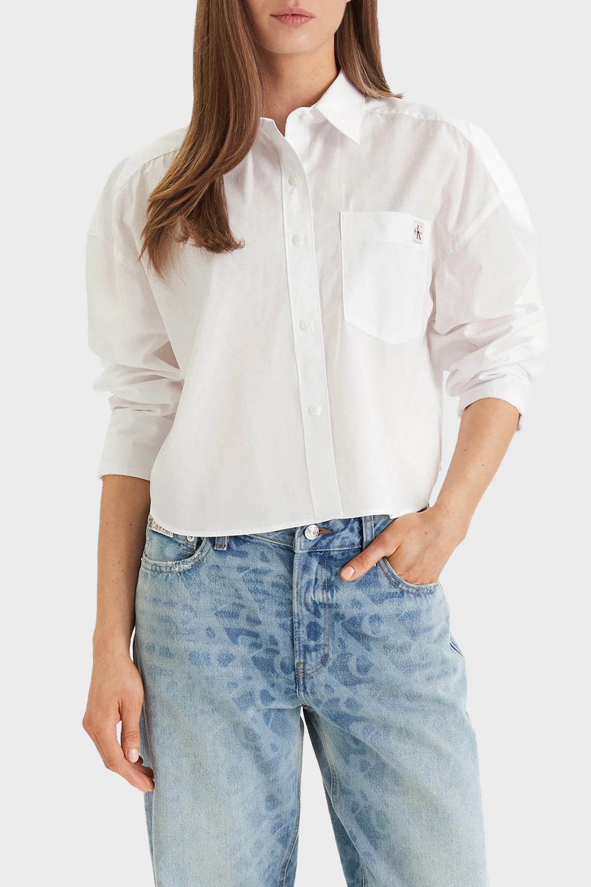 Calvin Klein Pamuklu Regular Fit Logolu Uzun Kollu  LV047F148GYAA Kadın Gömlek LV047F148G YAA BEYAZ