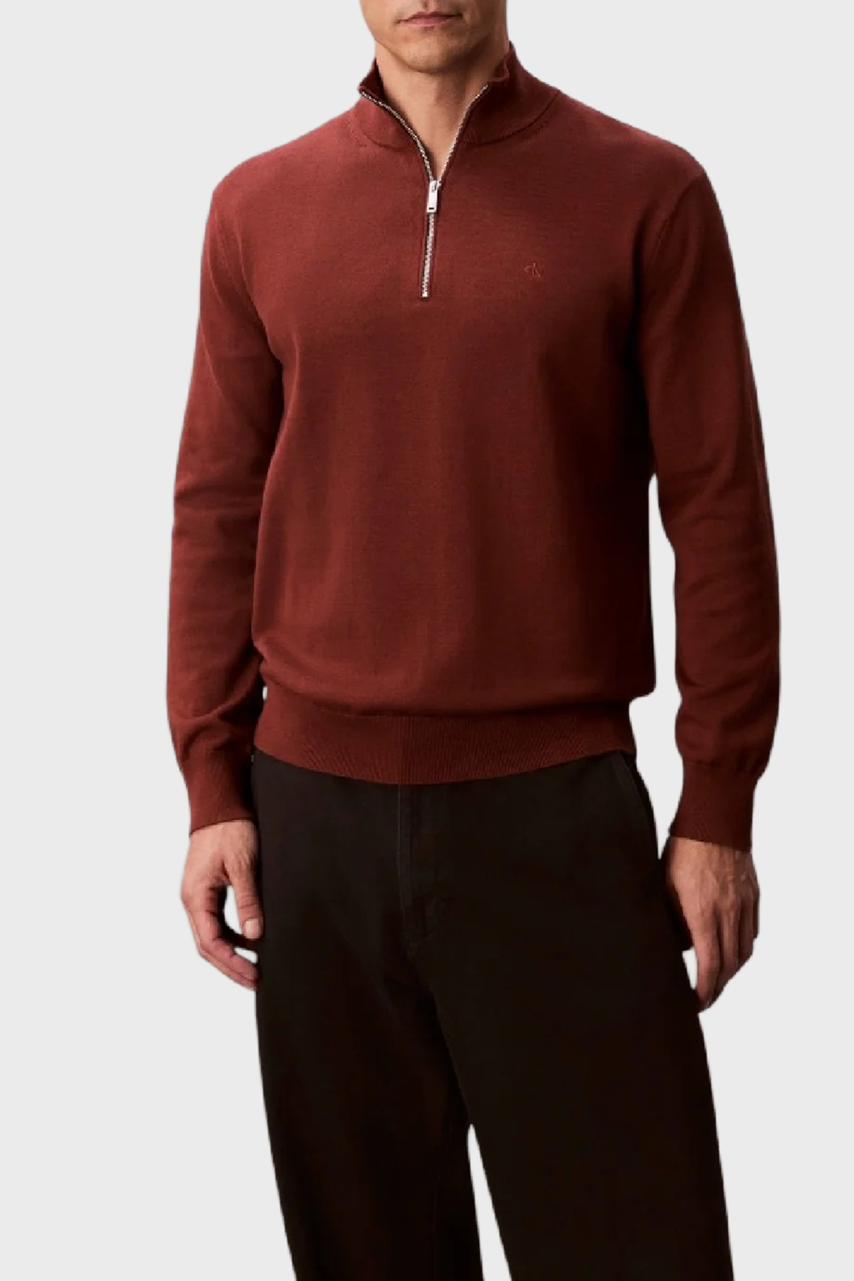 Calvin Klein Pamuklu Regular Fit Yarım Fermuarlı Dik Yaka  LV040BM356XWI Erkek Kazak LV040BM356 XWI KİREMİT