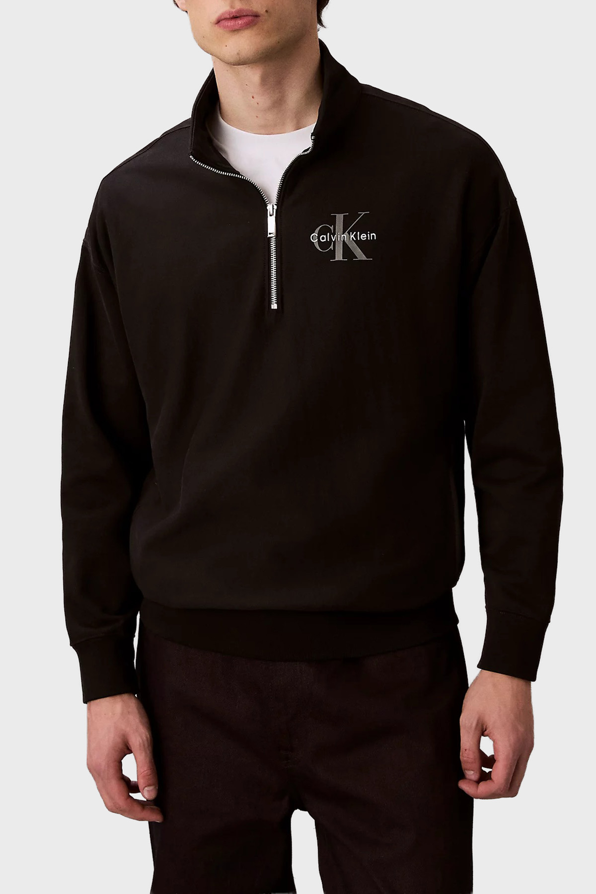 Calvin Klein Pamuklu Regular Fit Yarım Fermuarlı Dik Yaka  LV04RD236GUB1 Erkek Sweat LV04RD236G UB1 SİYAH