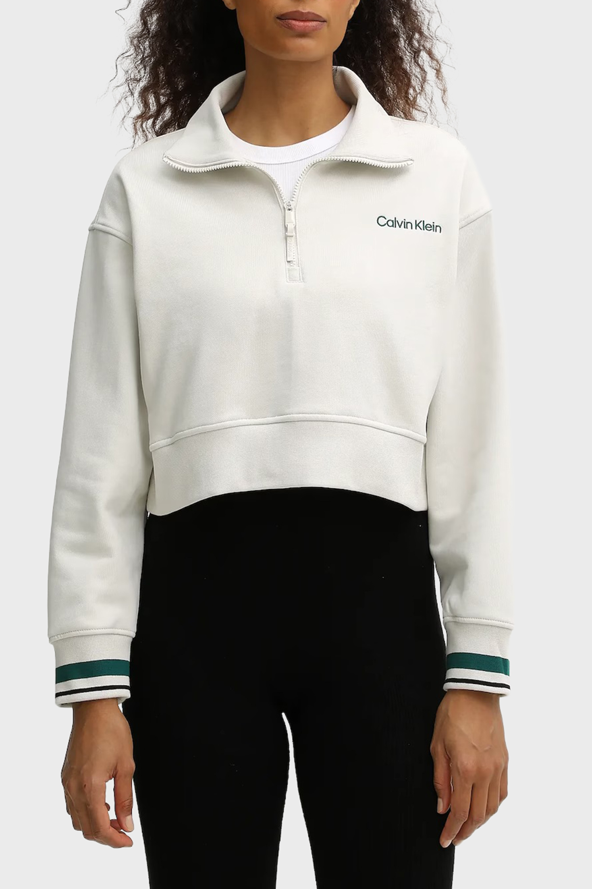 Calvin Klein Pamuklu Regular Fit Yarım Fermuarlı Dik Yaka  LVGWF5W31067U Kadın Sweat LVGWF5W310 67U EKRU