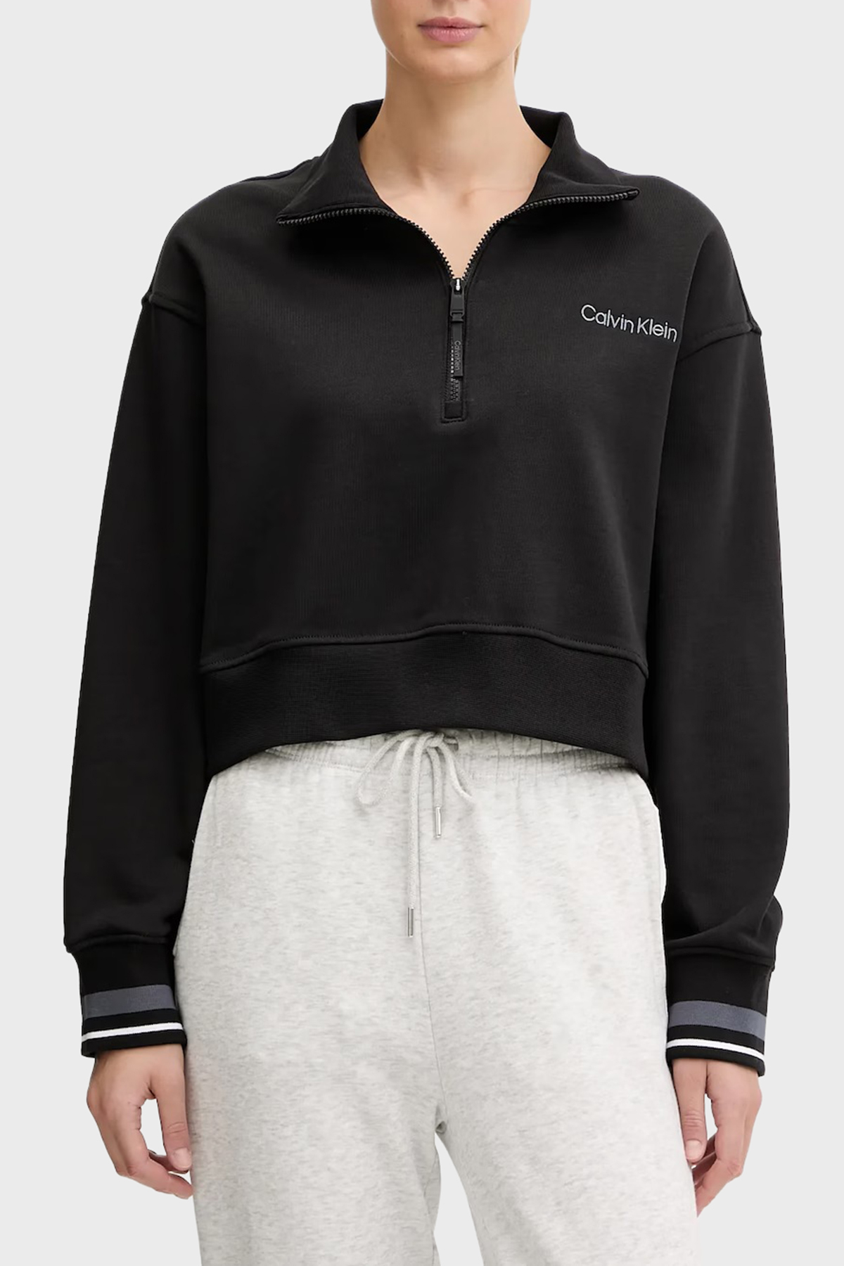 Calvin Klein Pamuklu Regular Fit Yarım Fermuarlı Dik Yaka  LVGWF5W310UB1 Kadın Sweat LVGWF5W310 UB1 SİYAH