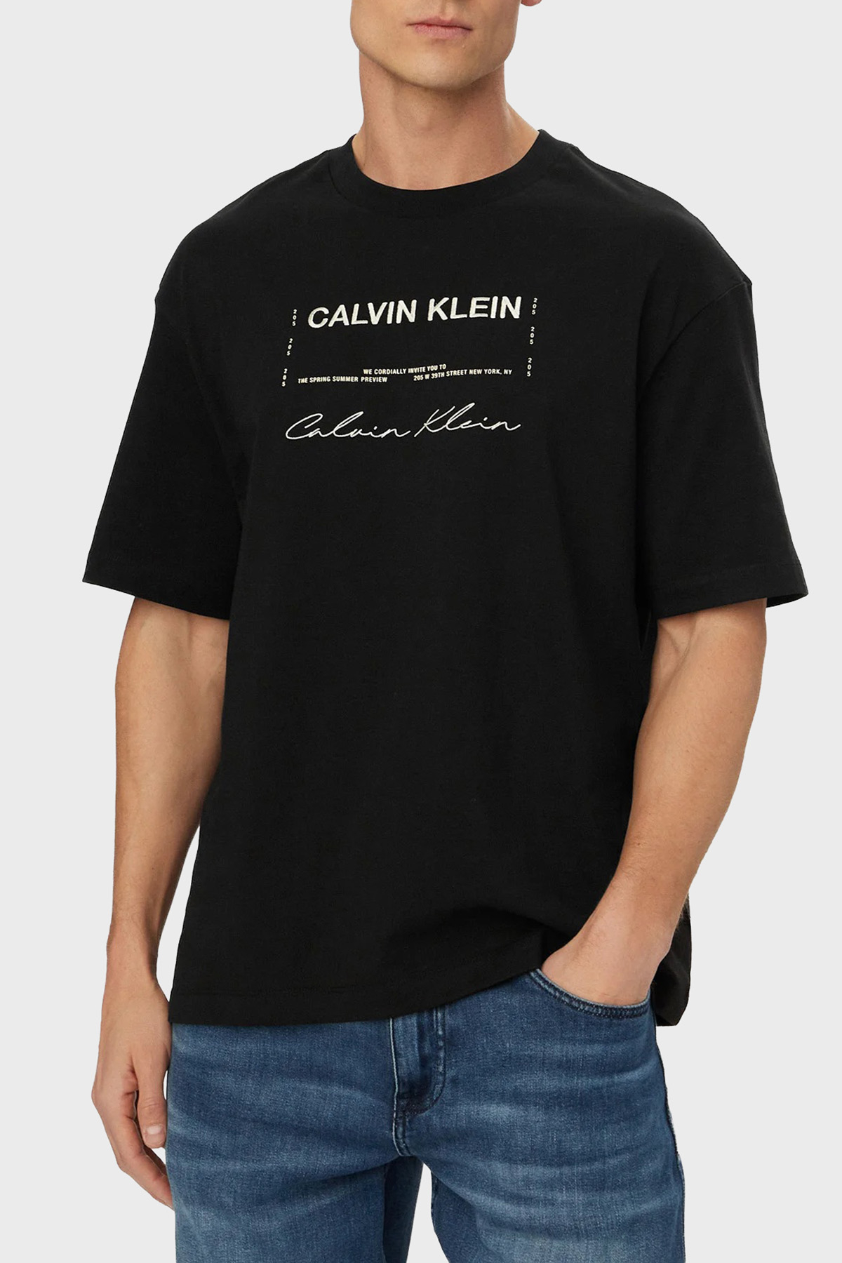 Calvin Klein Pamuklu Relaxed Fit Baskılı Bisiklet Yaka  LV04RE827GUB1 Erkek T Shirt LV04RE827G UB1 SİYAH