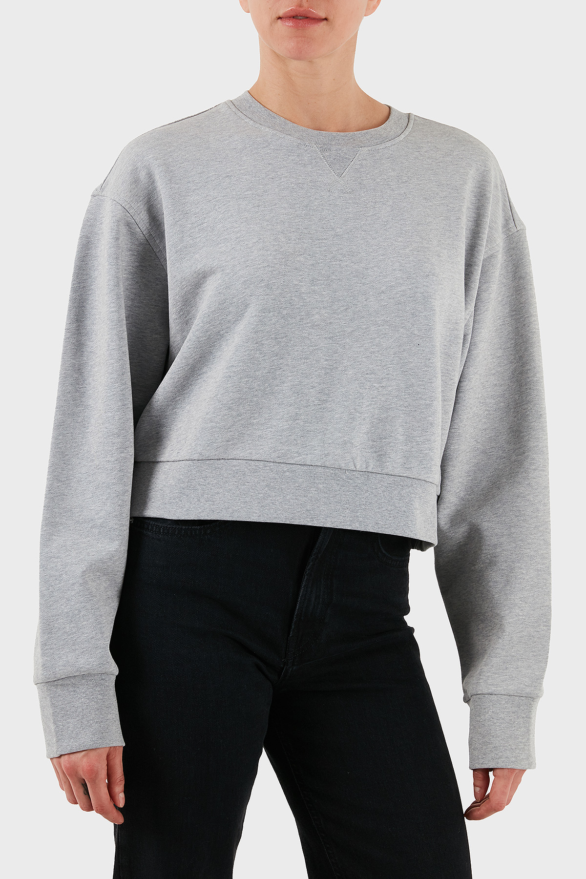 Calvin Klein Pamuklu Relaxed Fit Bisiklet Yaka Crop  LV047C911GP79 Kadın Sweat LV047C911G P79 GRİ