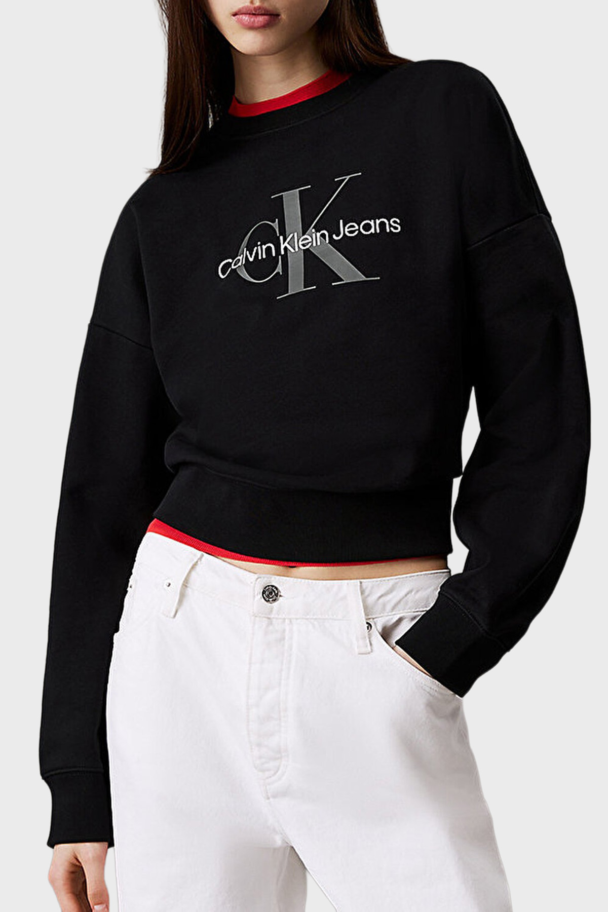 Calvin Klein Pamuklu Relaxed Fit Bisiklet Yaka Kısa  LV047B234GUB1 Kadın Sweat LV047B234G UB1 SİYAH