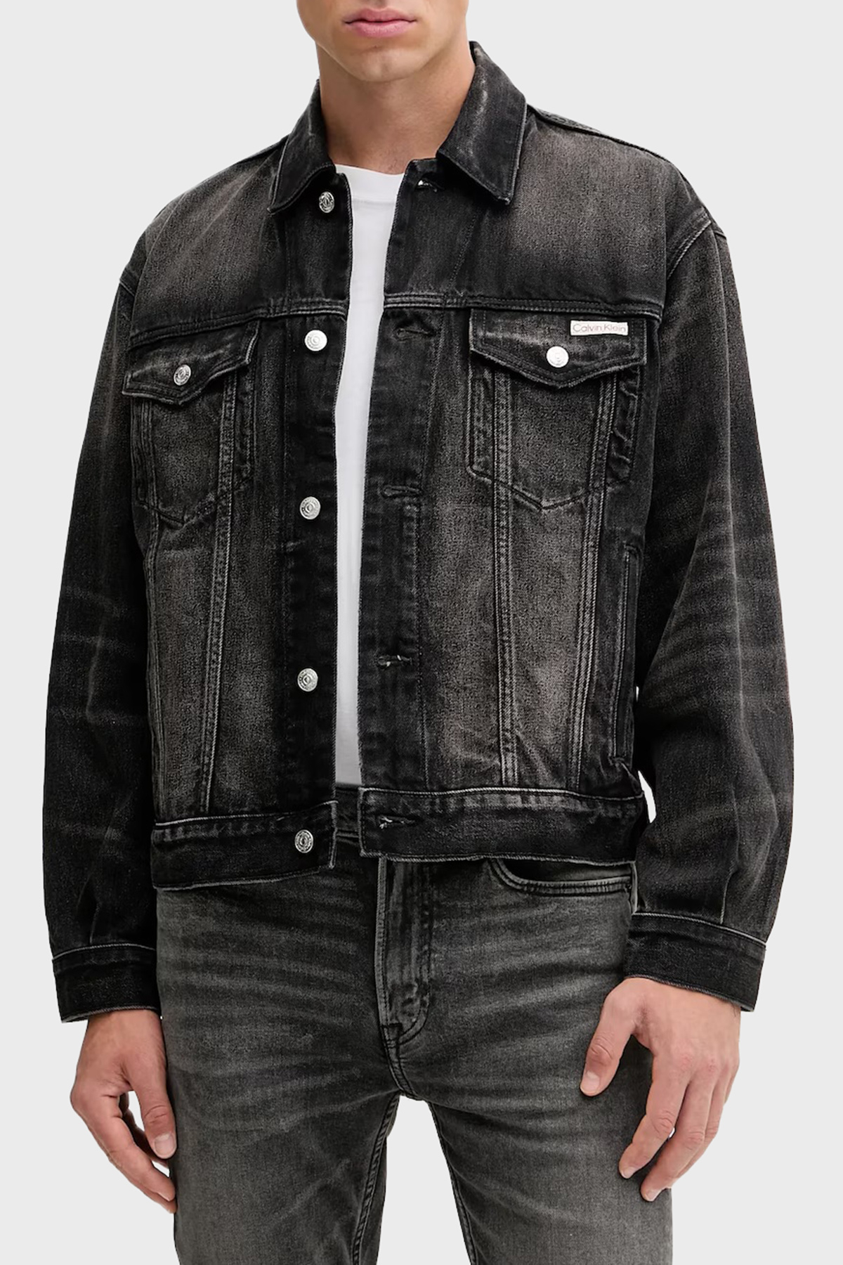 Calvin Klein Pamuklu Relaxed Fit Düğmeli  LV04RD707G01G Erkek Kot Ceket LV04RD707G 01G ANTRASİT