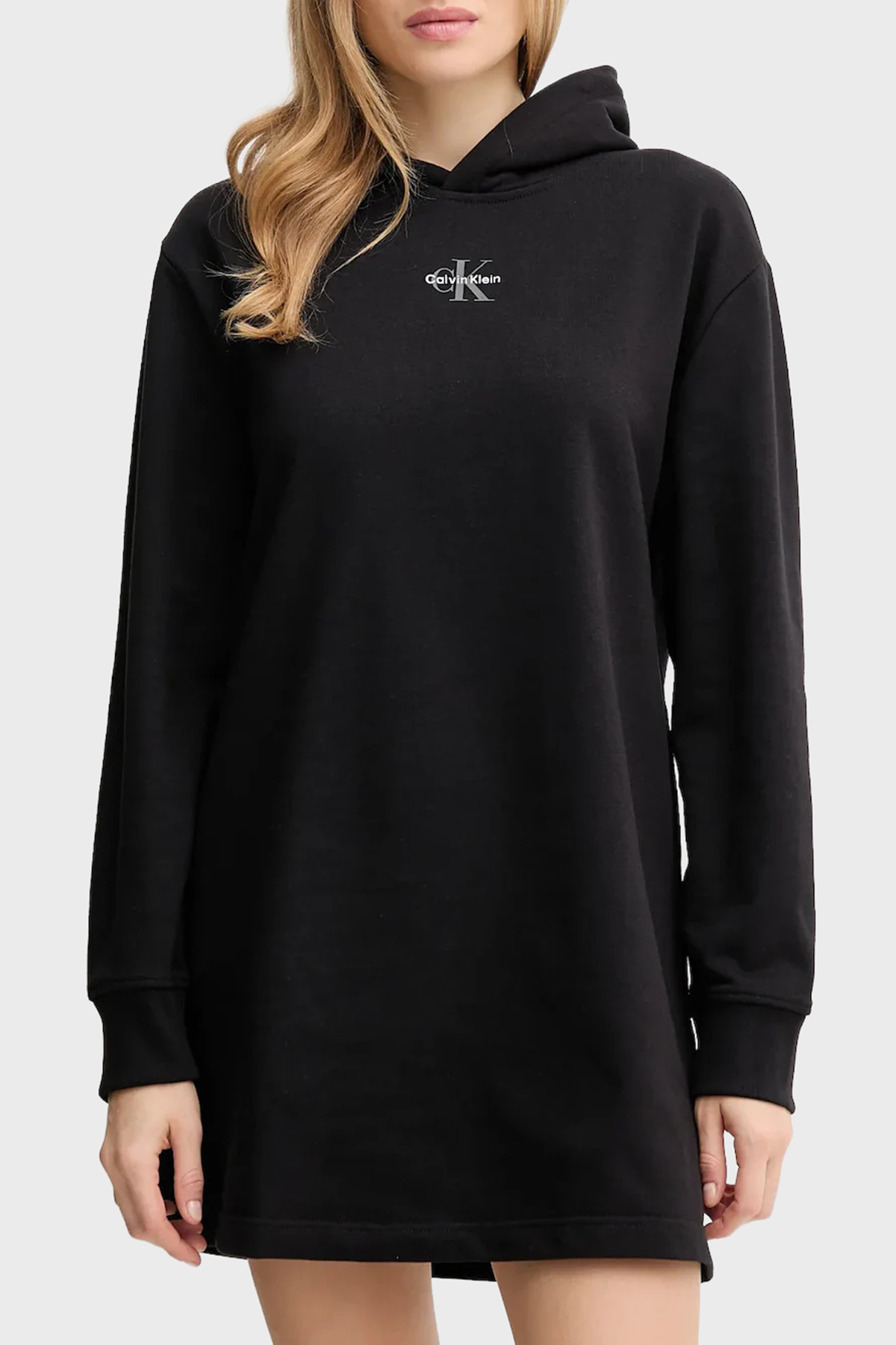Calvin Klein Pamuklu Relaxed Fit Kapüşonlu Logolu Mini Sweat  LV047D229GUB1 Kadın Elbise LV047D229G UB1 SİYAH