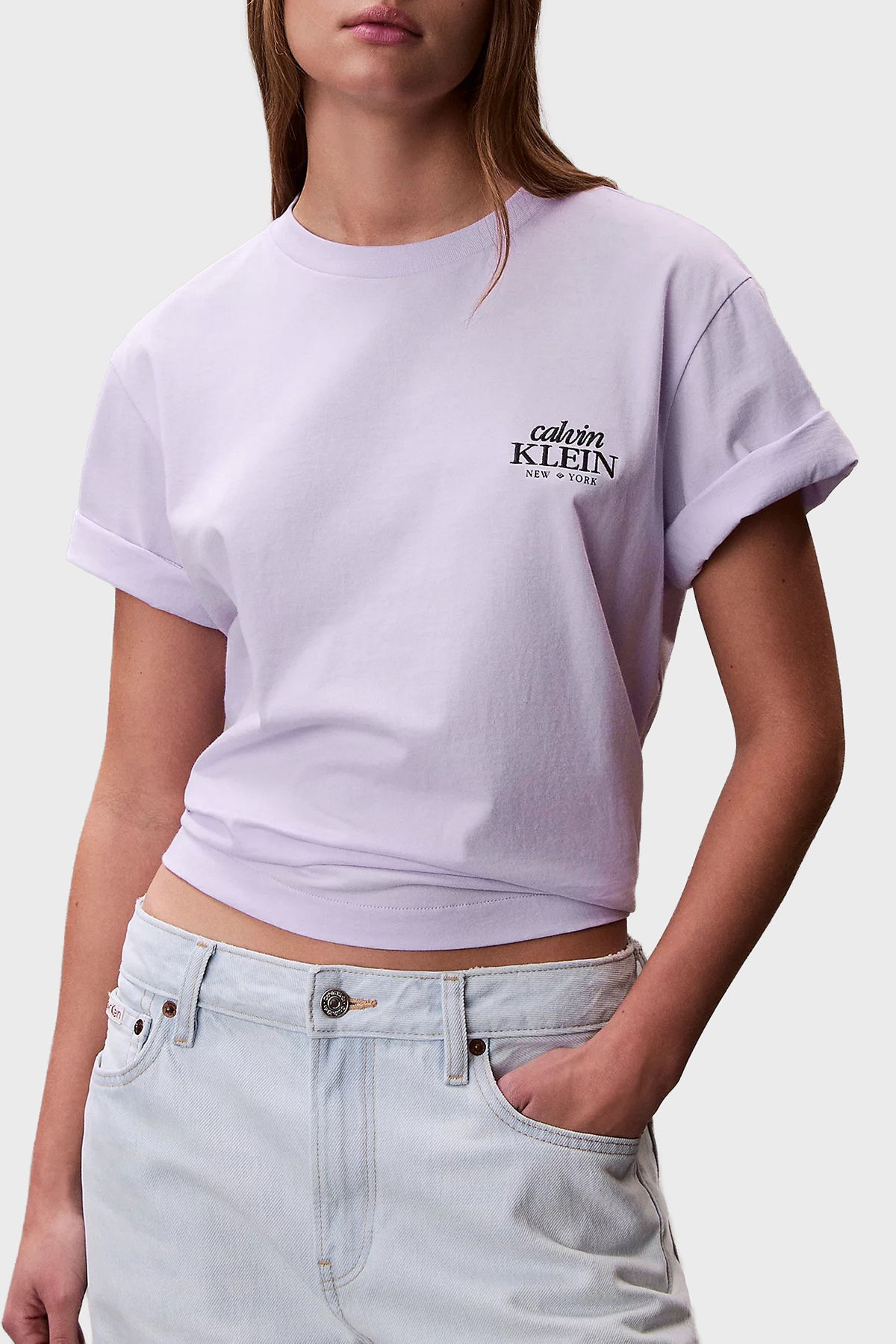 Calvin Klein Pamuklu Relaxed Fit Logolu Bisiklet Yaka  LV047F801G3OQ Kadın T Shirt LV047F801G 3OQ LİLA