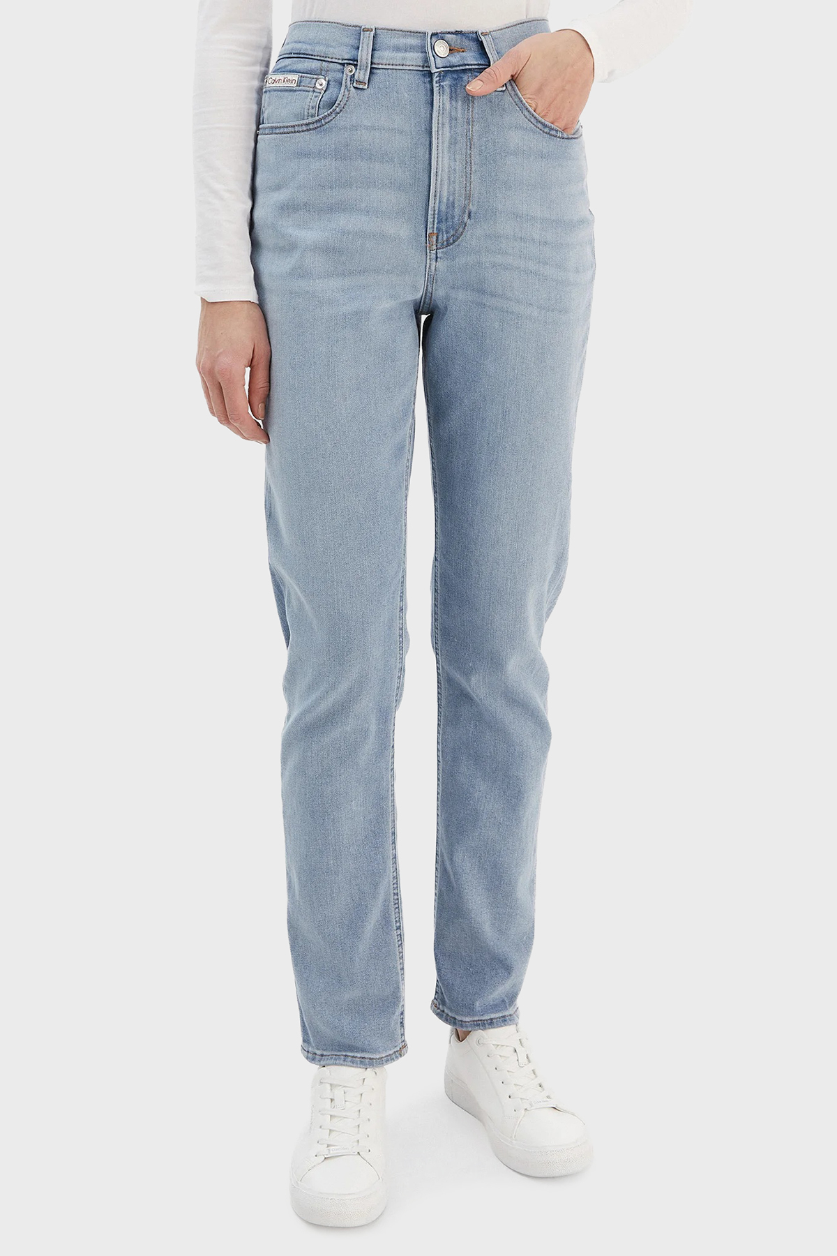 Calvin Klein Pamuklu Relaxed Fit Yüksek Bel Düz Paça Jeans LV047E618GVLJ Kadın Kot Pantolon LV047E618G VLJ MAVİ