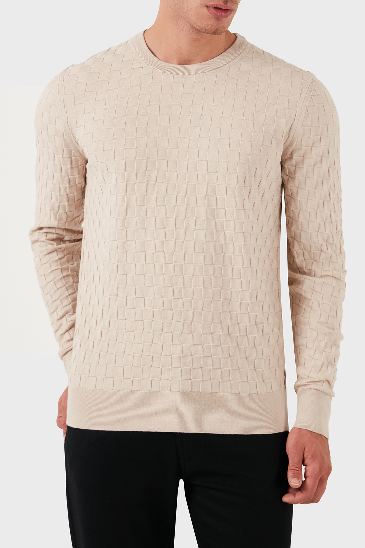Calvin Klein Pamuklu Yünlü Slim Fit Bisiklet Yaka  K10K113747ACE Erkek Kazak K10K113747 ACE EKRU