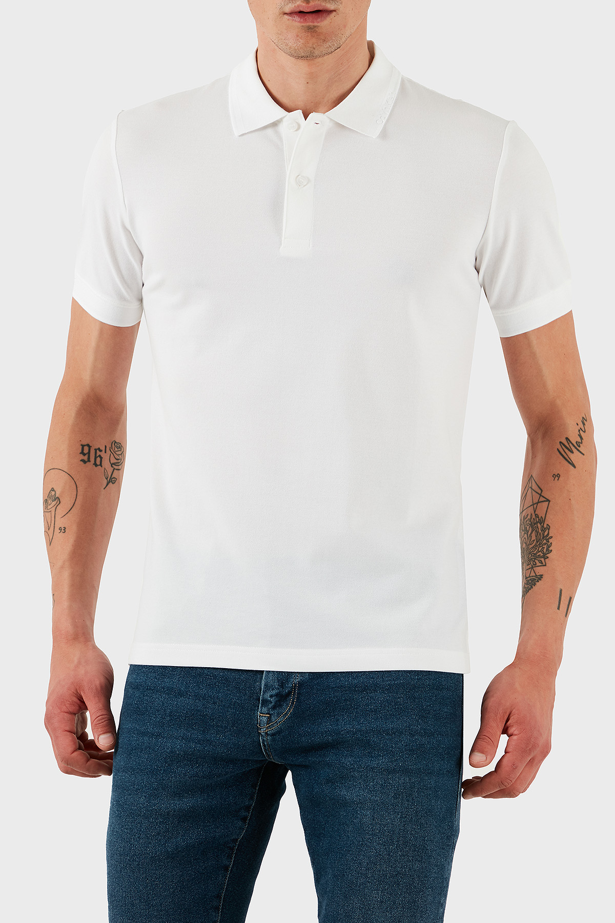 Calvin Klein Pamuklu Slim Fit Düğmeli  K10K114484YAF Erkek Polo Yaka T Shirt K10K114484 YAF BEYAZ