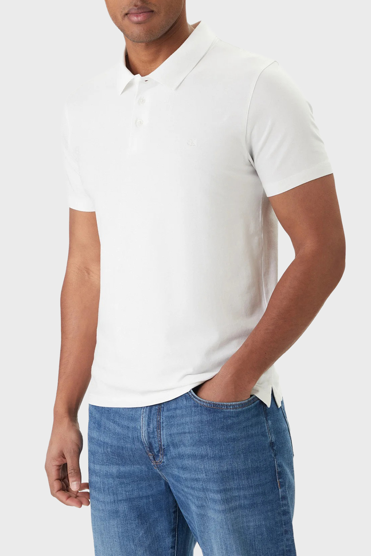 Calvin Klein Pamuklu Slim Fit Düğmeli  LV04LF200GYAF Erkek Polo LV04LF200G YAF BEYAZ