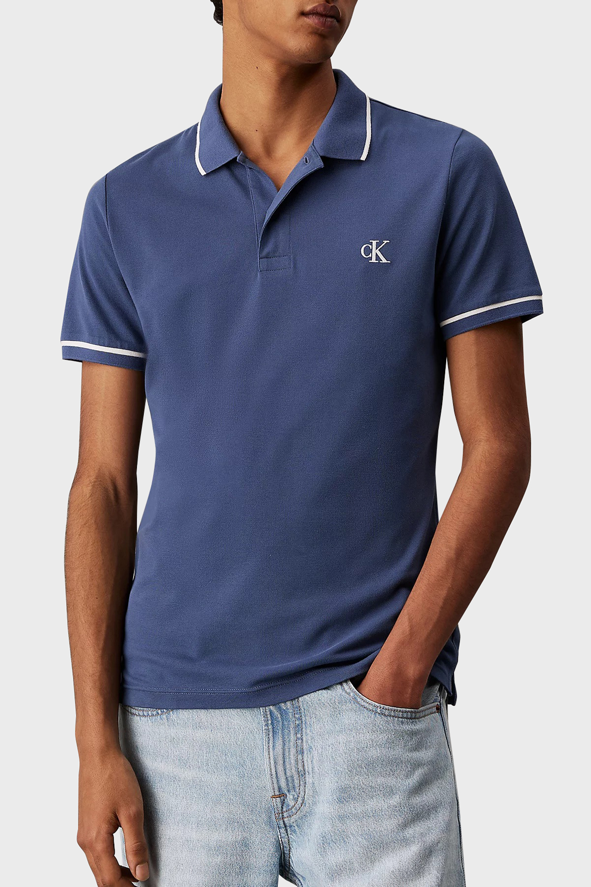 Calvin Klein Pamuklu Slim Fit Düğmeli Yaka Polo T Shirt J30J315603CK1 Erkek Polo Yaka T Shirt J30J315603 CK1 İNDİGO