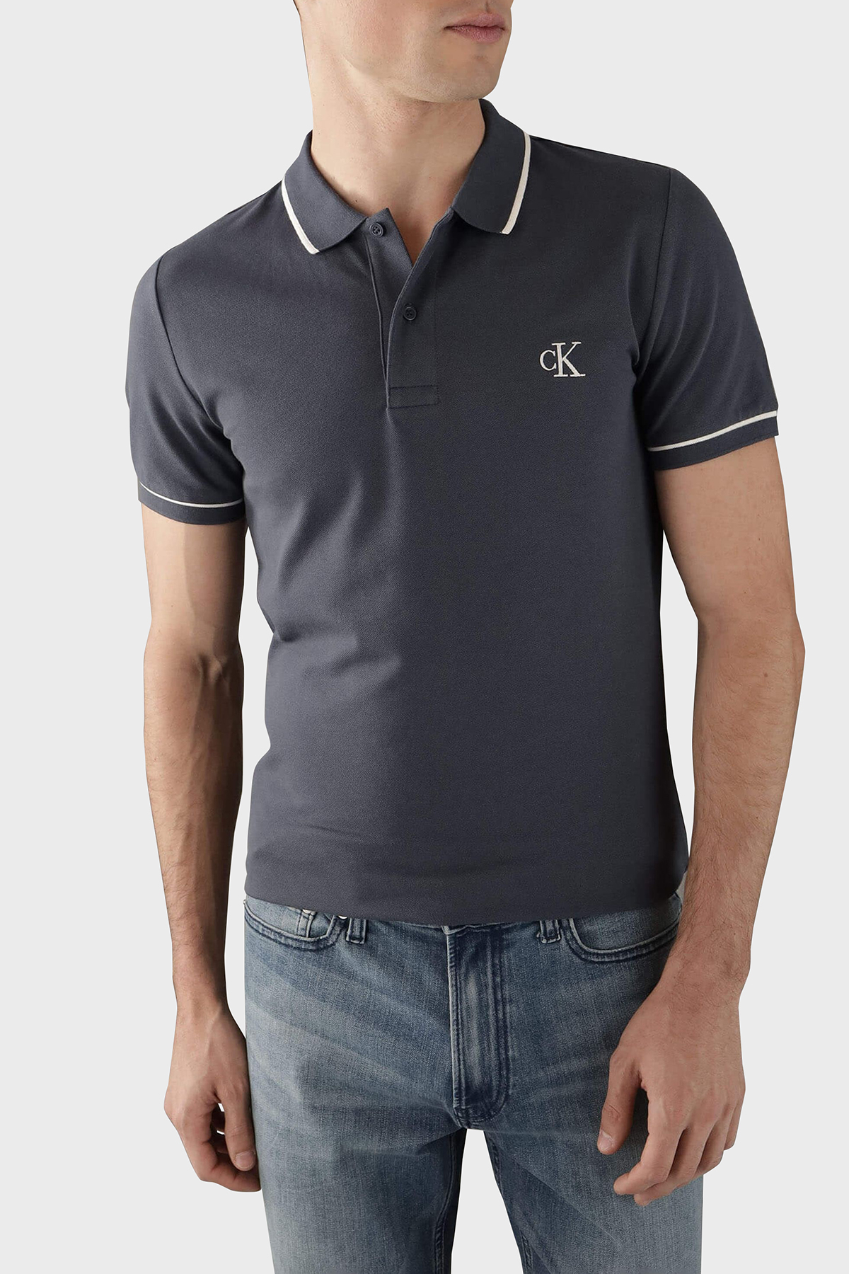 Calvin Klein Pamuklu Slim Fit  J30J315603CGE Erkek Polo Yaka T Shirt J30J315603 CGE LACİVERT