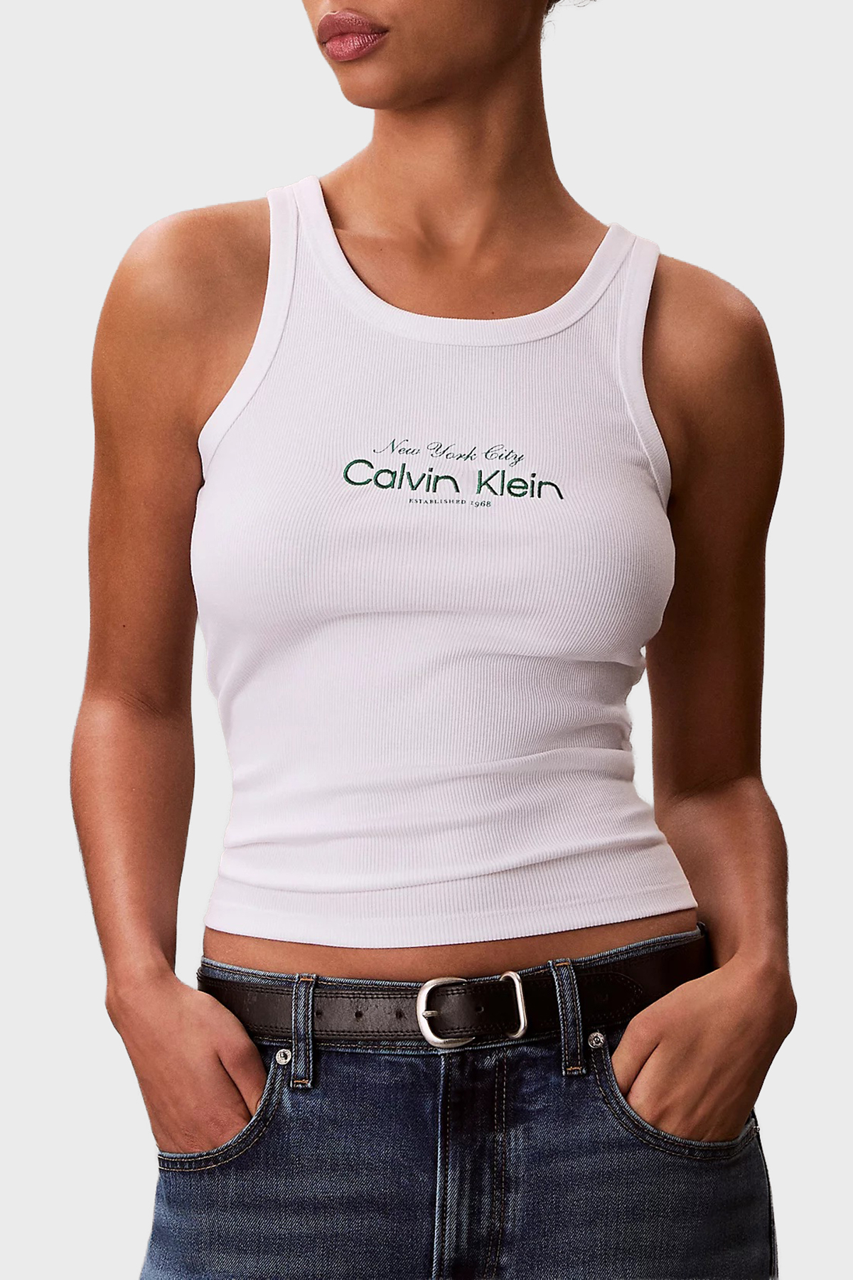 Calvin Klein Pamuklu Slim Fit Logolu Yuvarlak Yaka  LV047F816GYAF Kadın Atlet LV047F816G YAF BEYAZ