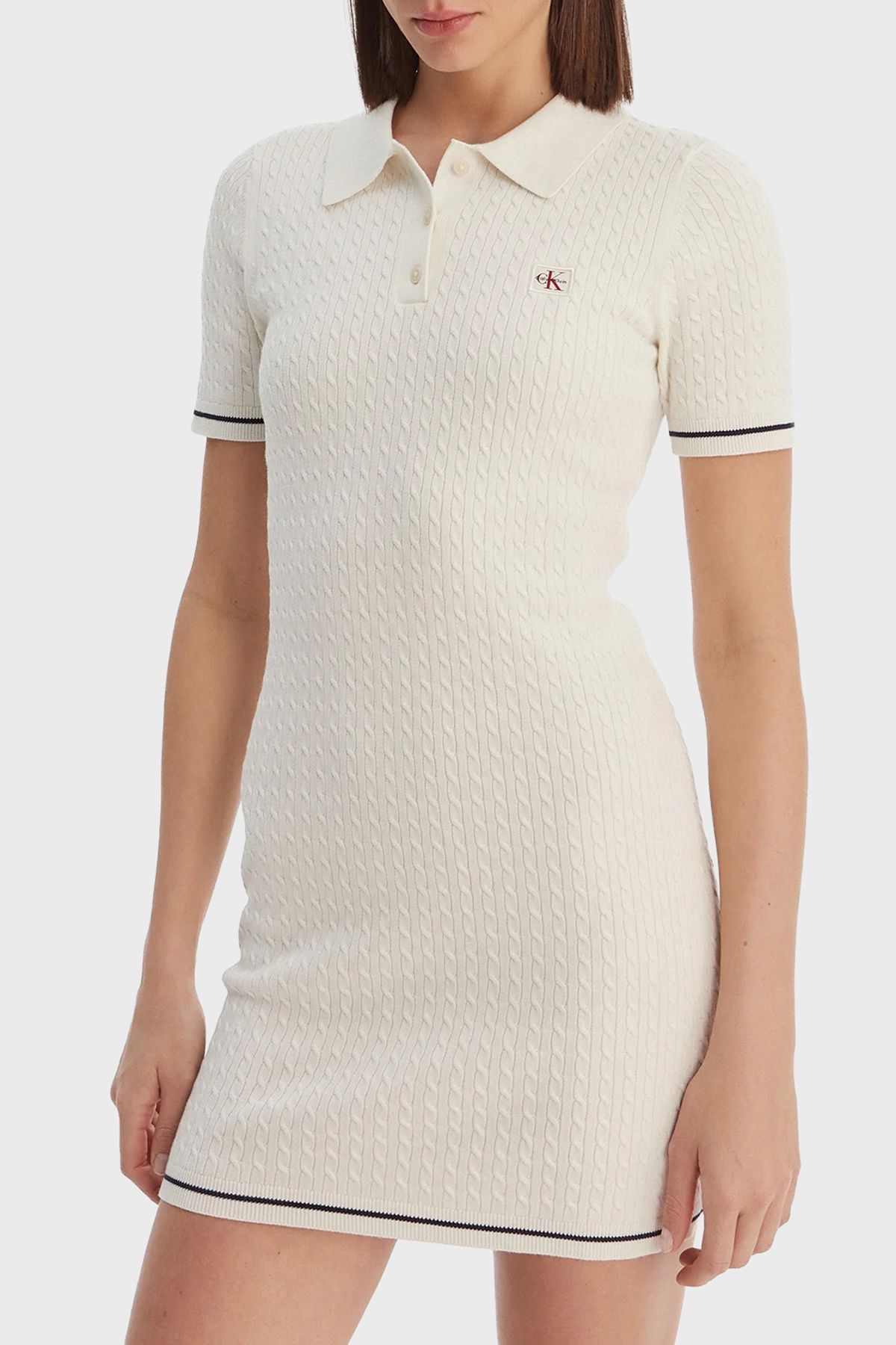 Calvin Klein Pamuklu Slim Fit Polo Yaka Mini  LV047F323GYAS Kadın Elbise LV047F323G YAS BEYAZ