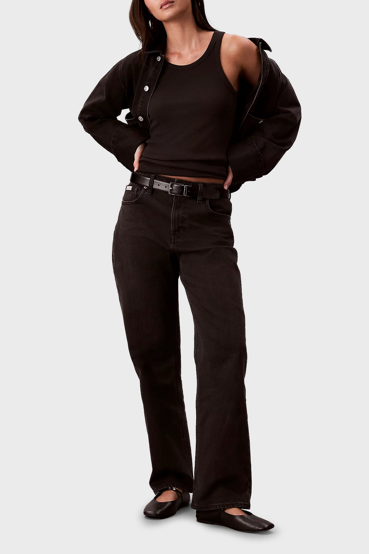 Calvin Klein Pamuklu Straight Fit Yüksek Bel Düz Paça Jeans LV047B909G846 Kadın Kot Pantolon LV047B909G 846 SİYAH