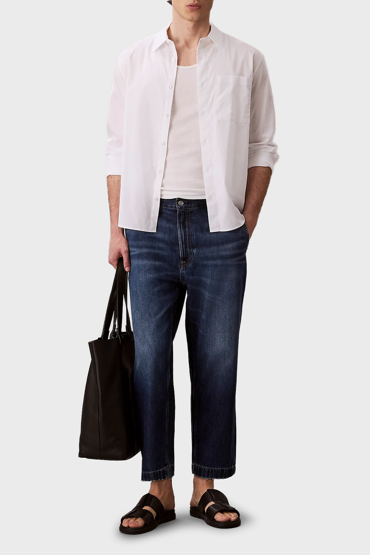 Calvin Klein Pamuklu Tapered Fit Yüksek Bel Jeans LV04RC740GX87 Erkek Kot Pantolon LV04RC740G X87 LACİVERT