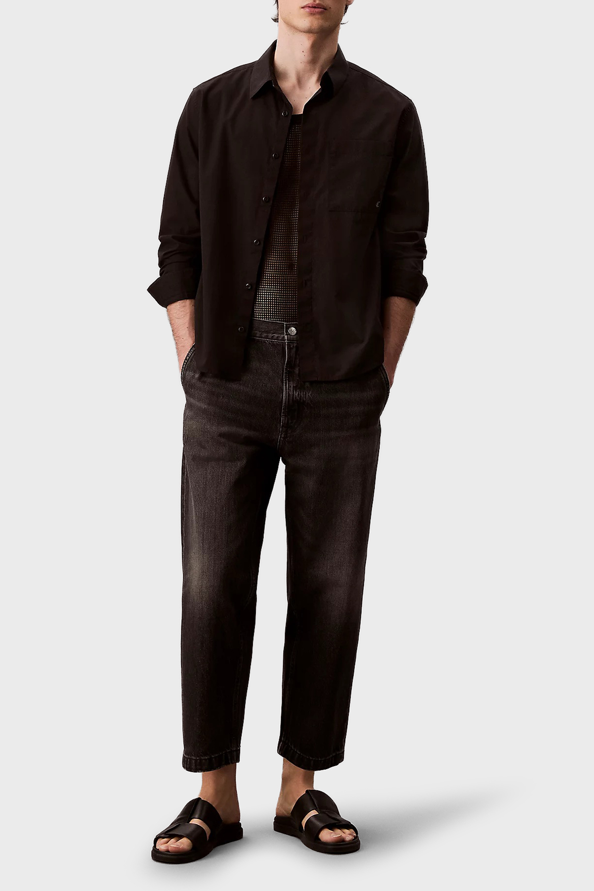 Calvin Klein Pamuklu Tapered Fit Yüksek Bel Jeans LV04RC741GX7Y Erkek Kot Pantolon LV04RC741G X7Y SİYAH