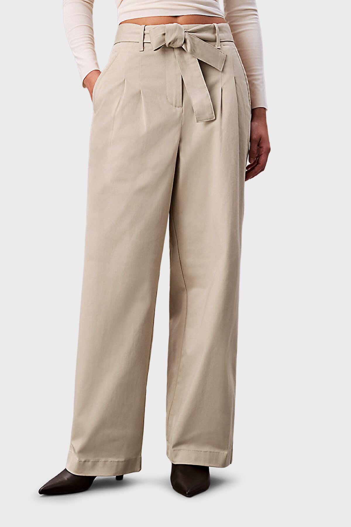 Calvin Klein Pamuklu Wide Leg Fit Yüksek Bel  LV044E619G2F2 Kadın Pantolon LV044E619G 2F2 BEJ