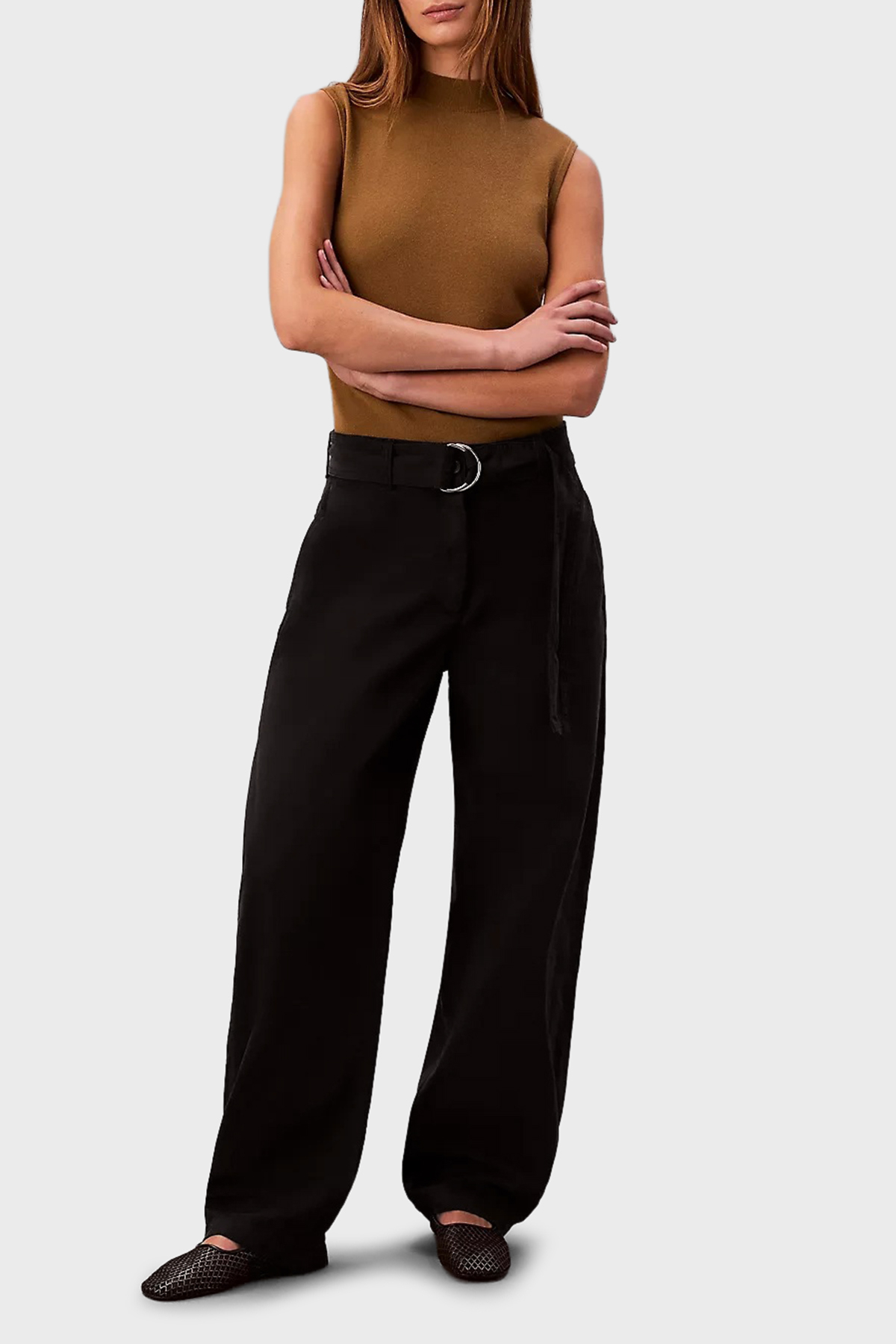 Calvin Klein Pamuklu Wide Leg Fit Yüksek Bel  LV044E619GUB1 Kadın Pantolon LV044E619G UB1 SİYAH