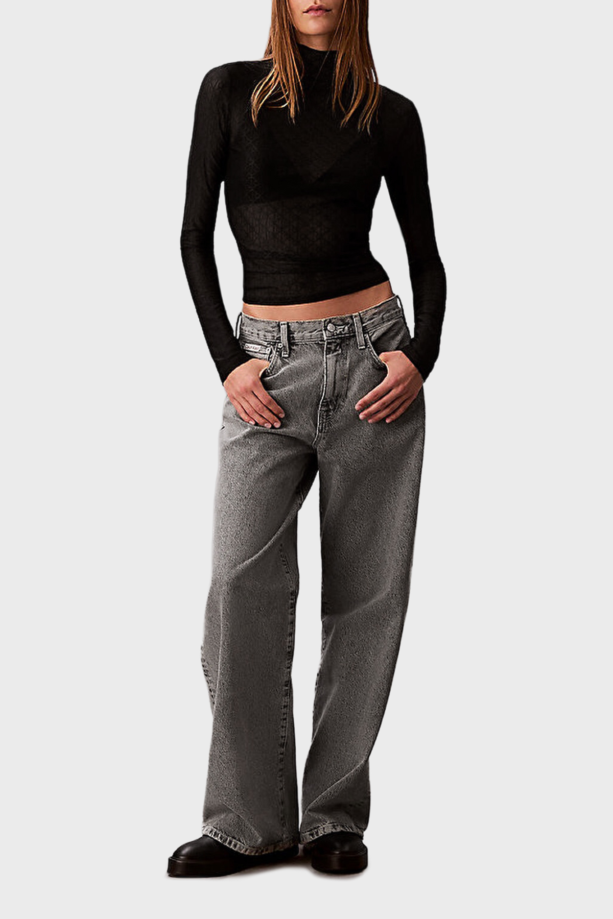 Calvin Klein Pamuklu Wide Leg Yüksek Bel Bol Paça Jeans LV047D834G0SL Kadın Kot Pantolon LV047D834G 0SL GRİ